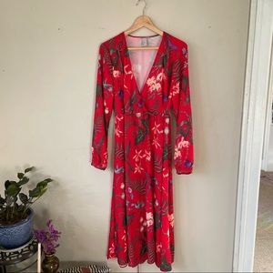 H&M long sleeve floral maxi wrap dress